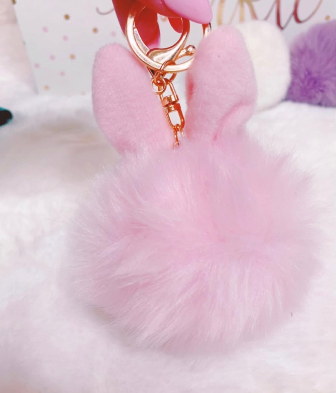 Pink Bunny pom pom bag charm