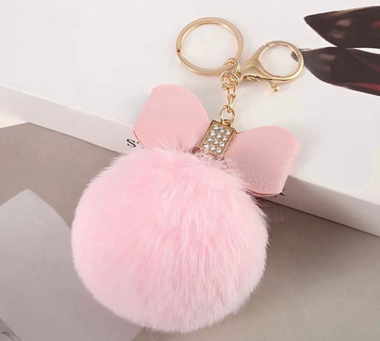 Bow pom pom bag charm