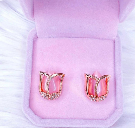 Pink rose stud earrings