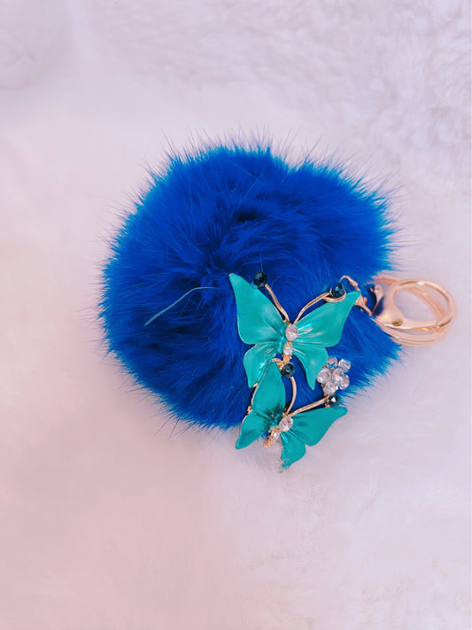 Butterfly blue pom pom bag charm