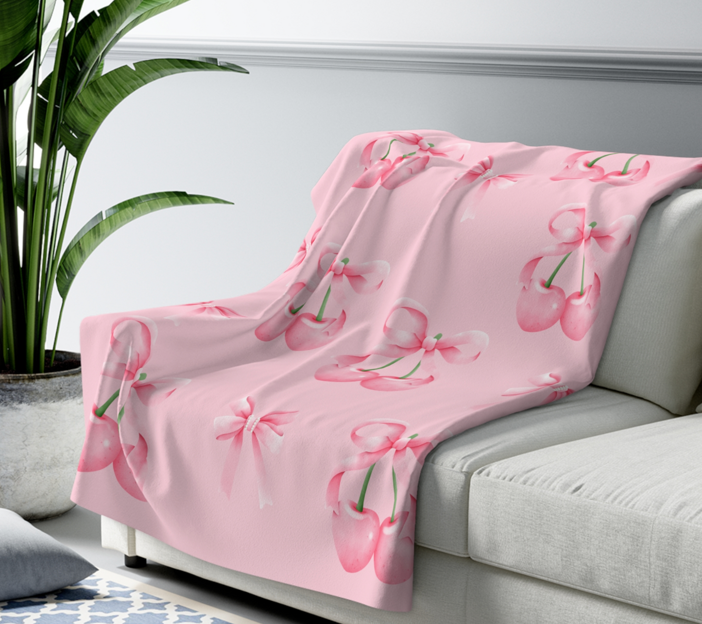 Cherry Bows Sherpa Blanket