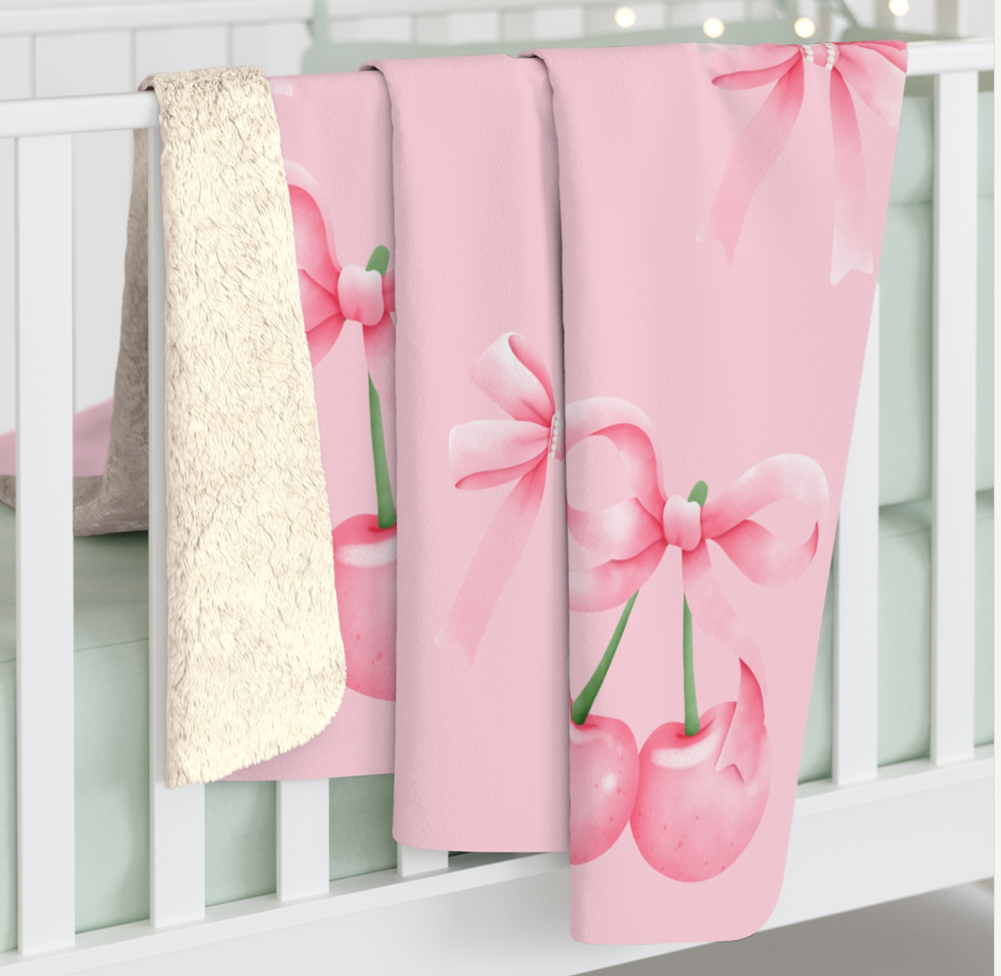 Cherry Bows Sherpa Blanket