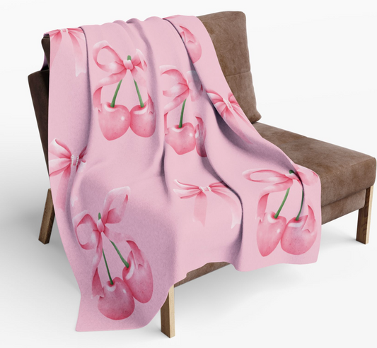 Cherry Bows Fleece Blanket
